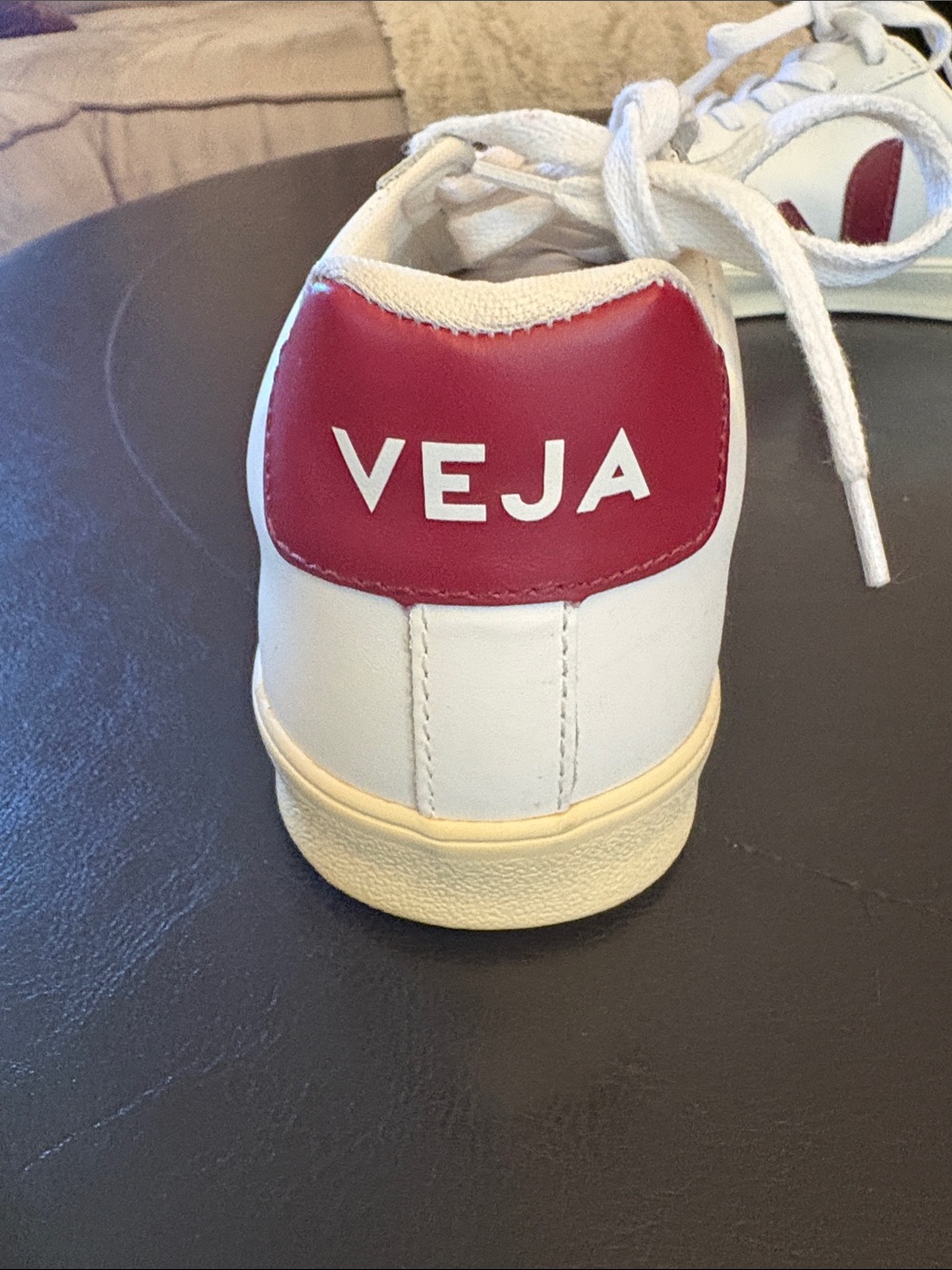 Veja White Leather Sneakers with Red V Logo - Picture 2 of 6